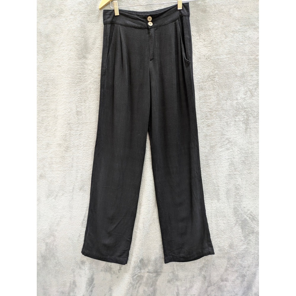 Minimalist Linen Blend Wide Leg Pants Women Small Black High Waist Pleated